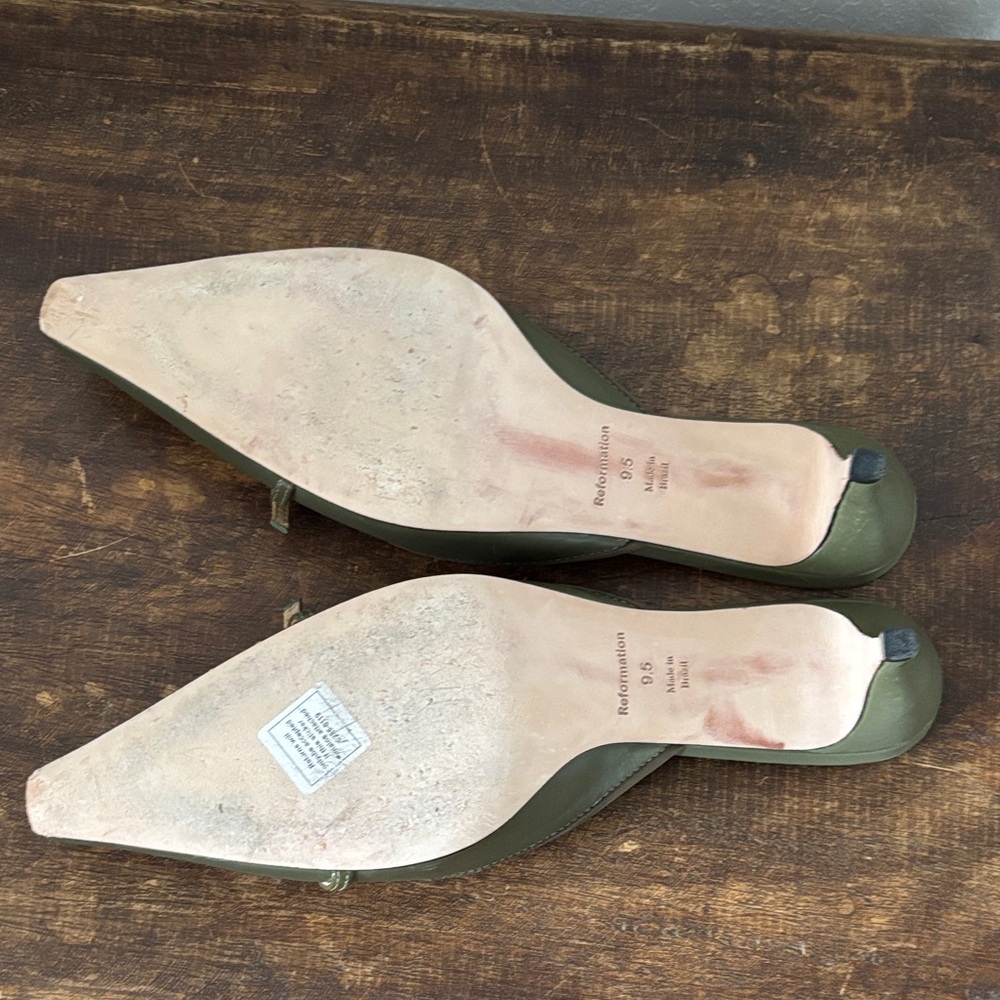 Reformation Sage Green Pointed Mules - Picture 6 of 6